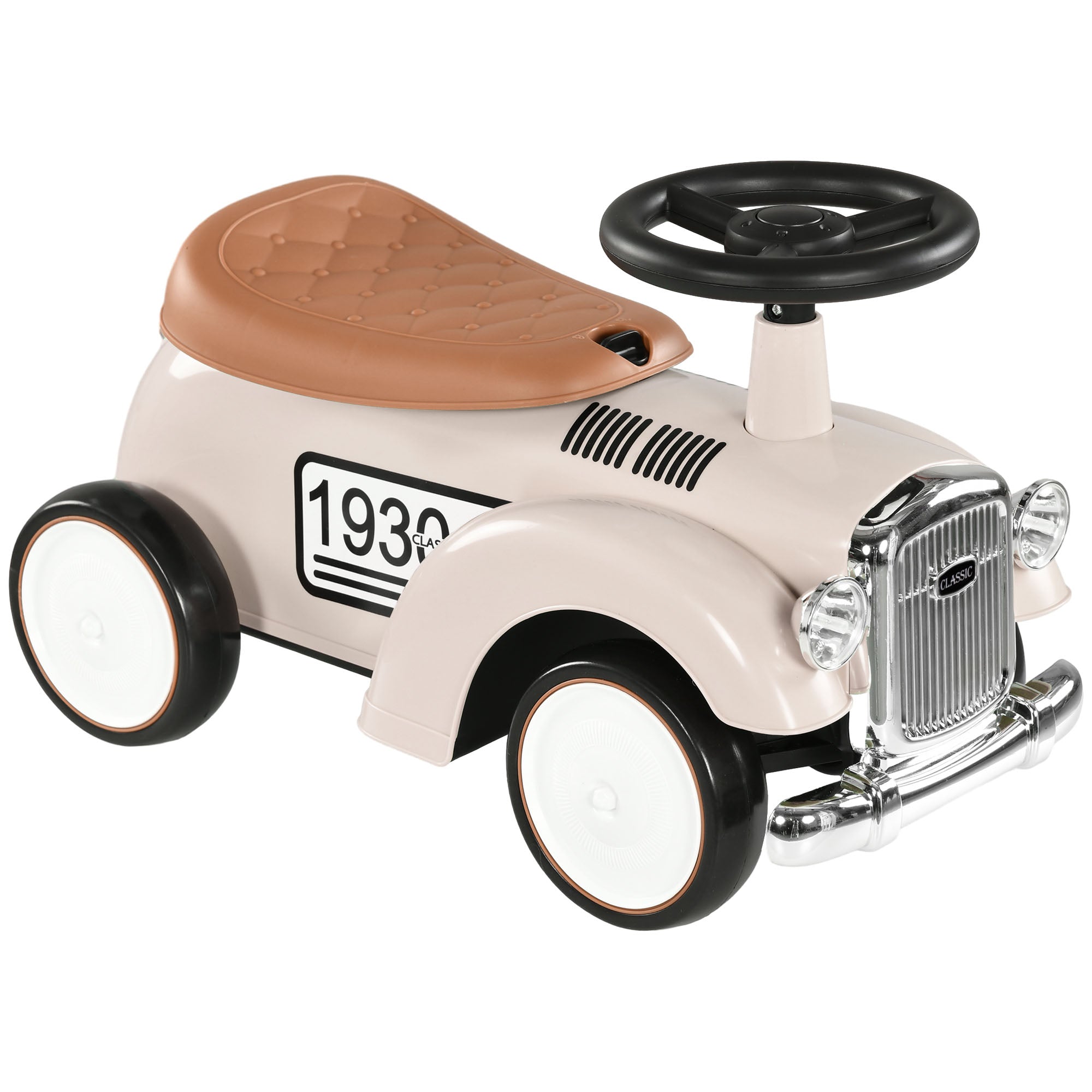 Kids Slider, Children's Vehicle with Storage Space, Kids Car, Slider Vehicle with Anti-Tip Protection, Slider for 1-3 Year Old Kids, Cream, 58 x 27 x 35 cm