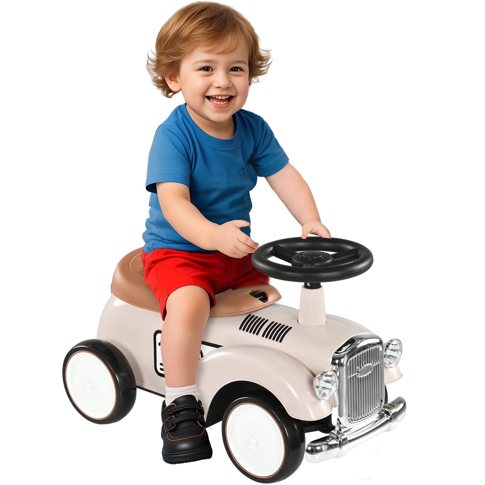 Kids Slider, Children's Vehicle with Storage Space, Kids Car, Slider Vehicle with Anti-Tip Protection, Slider for 1-3 Year Old Kids, Cream, 58 x 27 x 35 cm