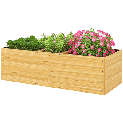 Large Outdoor Wood Planter with 3 Planting Zones and Lining Rectangular Planter for Garden Balcony Terrace 140x60x40 cm Natural