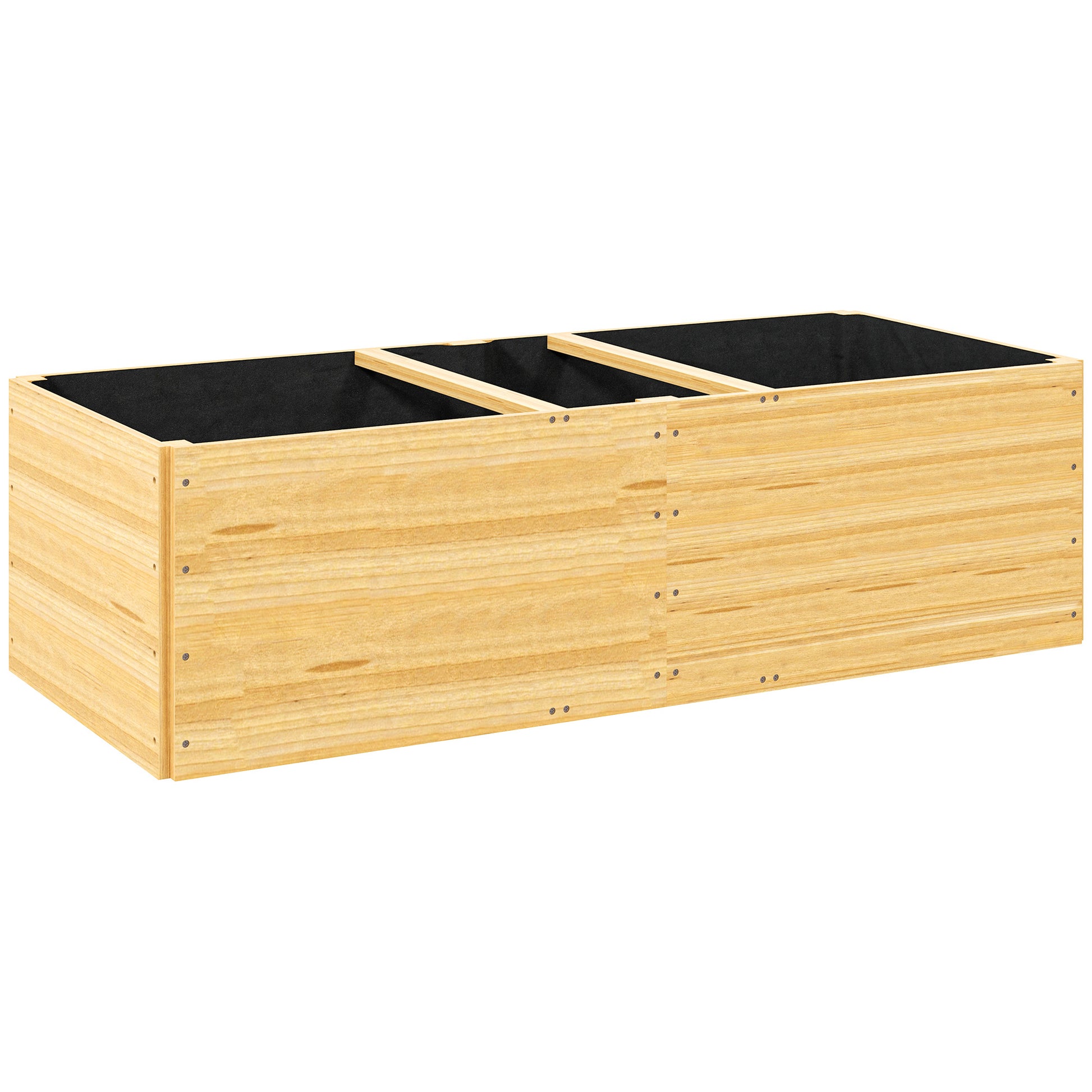 Large Outdoor Wood Planter with 3 Planting Zones and Lining Rectangular Planter for Garden Balcony Terrace 140x60x40 cm Natural