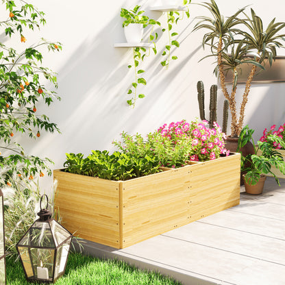 Large Outdoor Wood Planter with 3 Planting Zones and Lining Rectangular Planter for Garden Balcony Terrace 140x60x40 cm Natural