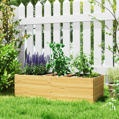 Large Outdoor Wood Planter with 3 Planting Zones and Lining Rectangular Planter for Garden Balcony Terrace 140x60x40 cm Natural