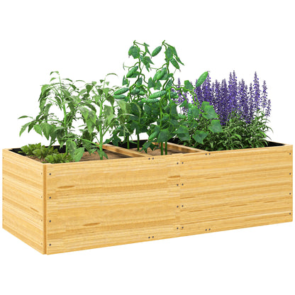 Large Outdoor Wood Planter with 3 Planting Zones and Lining Rectangular Planter for Garden Balcony Terrace 140x60x40 cm Natural