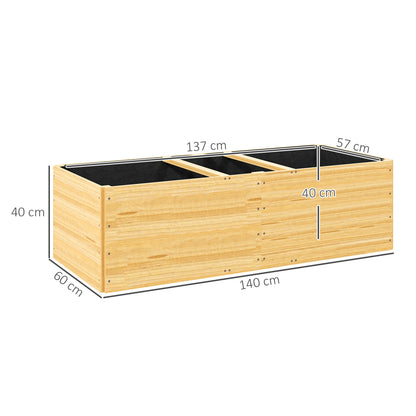 Large Outdoor Wood Planter with 3 Planting Zones and Lining Rectangular Planter for Garden Balcony Terrace 140x60x40 cm Natural