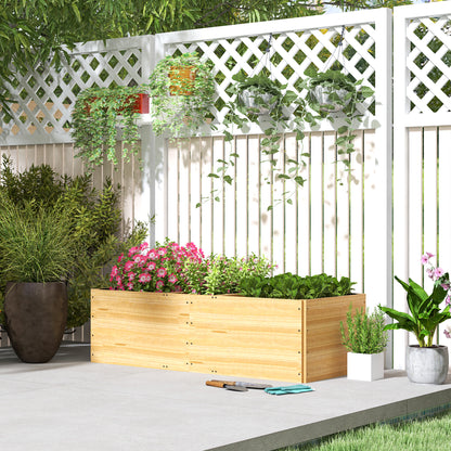 Large Outdoor Wood Planter with 3 Planting Zones and Lining Rectangular Planter for Garden Balcony Terrace 140x60x40 cm Natural