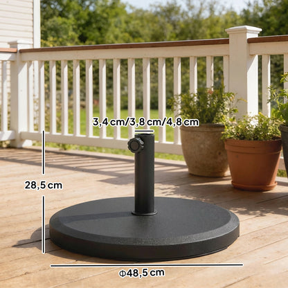 13 kg (28.7 lb) Cement Umbrella Base, Round Parasol Stand — Fits Ø34/38/48 mm (1.34/1.50/1.89 in) Poles — For Balcony, Patio, Garden — Black