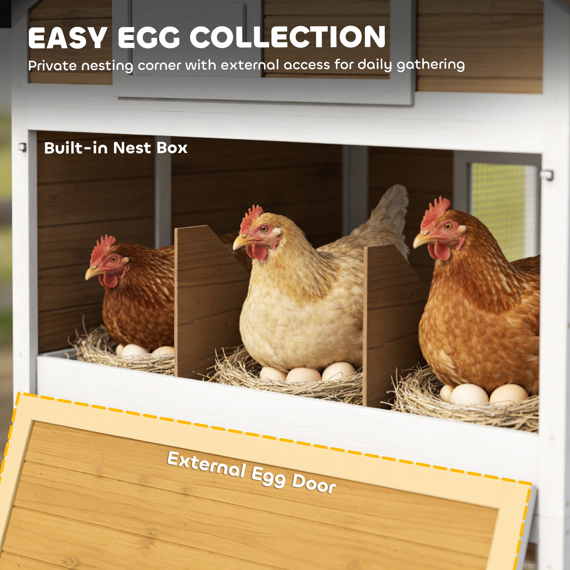 Chicken Coop with Run & Nest Box for 4 Hens, 200 x 104 x 145 cm Wooden Hen House with Removable Tray, Waterproof Asphalt Roof, Ramp, Brown