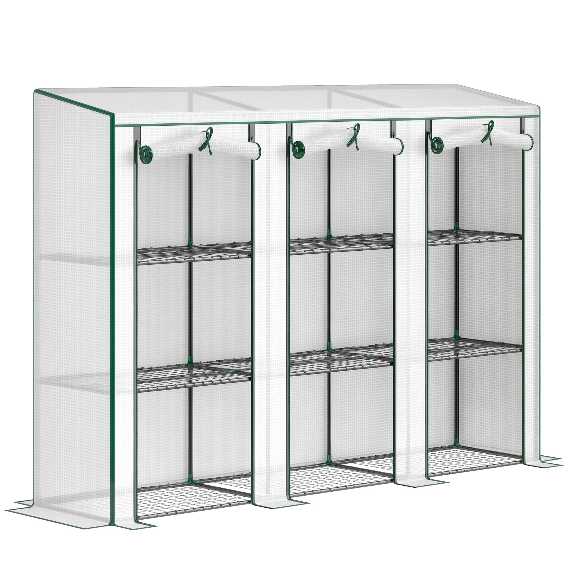3-Tier PVC Garden Greenhouse with Steel Frame, 2 Roll-Up Zip Doors — 215 x 46 x 151 cm (84.6" x 18.1" x 59.4"), White