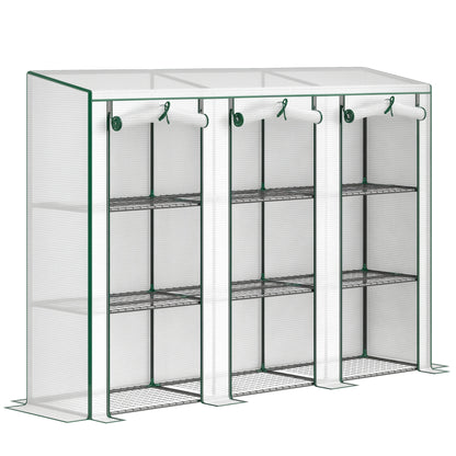 3-Tier PVC Garden Greenhouse with Steel Frame, 2 Roll-Up Zip Doors — 215 x 46 x 151 cm (84.6" x 18.1" x 59.4"), White
