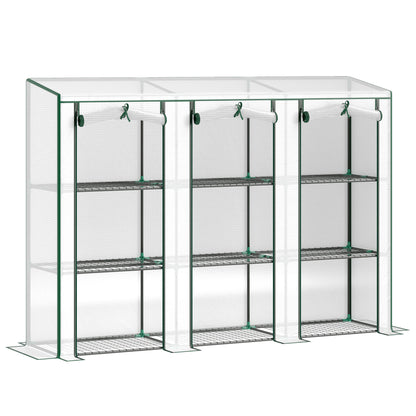 3-Tier PVC Garden Greenhouse with Steel Frame, 2 Roll-Up Zip Doors — 215 x 46 x 151 cm (84.6" x 18.1" x 59.4"), White
