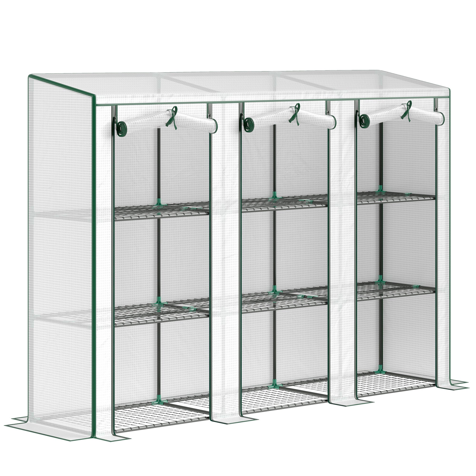 3-Tier PVC Garden Greenhouse with Steel Frame, 2 Roll-Up Zip Doors — 215 x 46 x 151 cm (84.6" x 18.1" x 59.4"), White