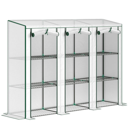 3-Tier PVC Garden Greenhouse with Steel Frame, 2 Roll-Up Zip Doors — 215 x 46 x 151 cm (84.6" x 18.1" x 59.4"), White