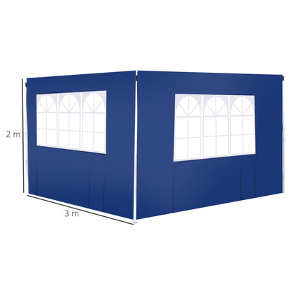 2 Side Walls for 3x2 Tent Gazebo Side Parasol Oxford Fabric with 2 Windows Suitable for 3x3 3x6 Blue