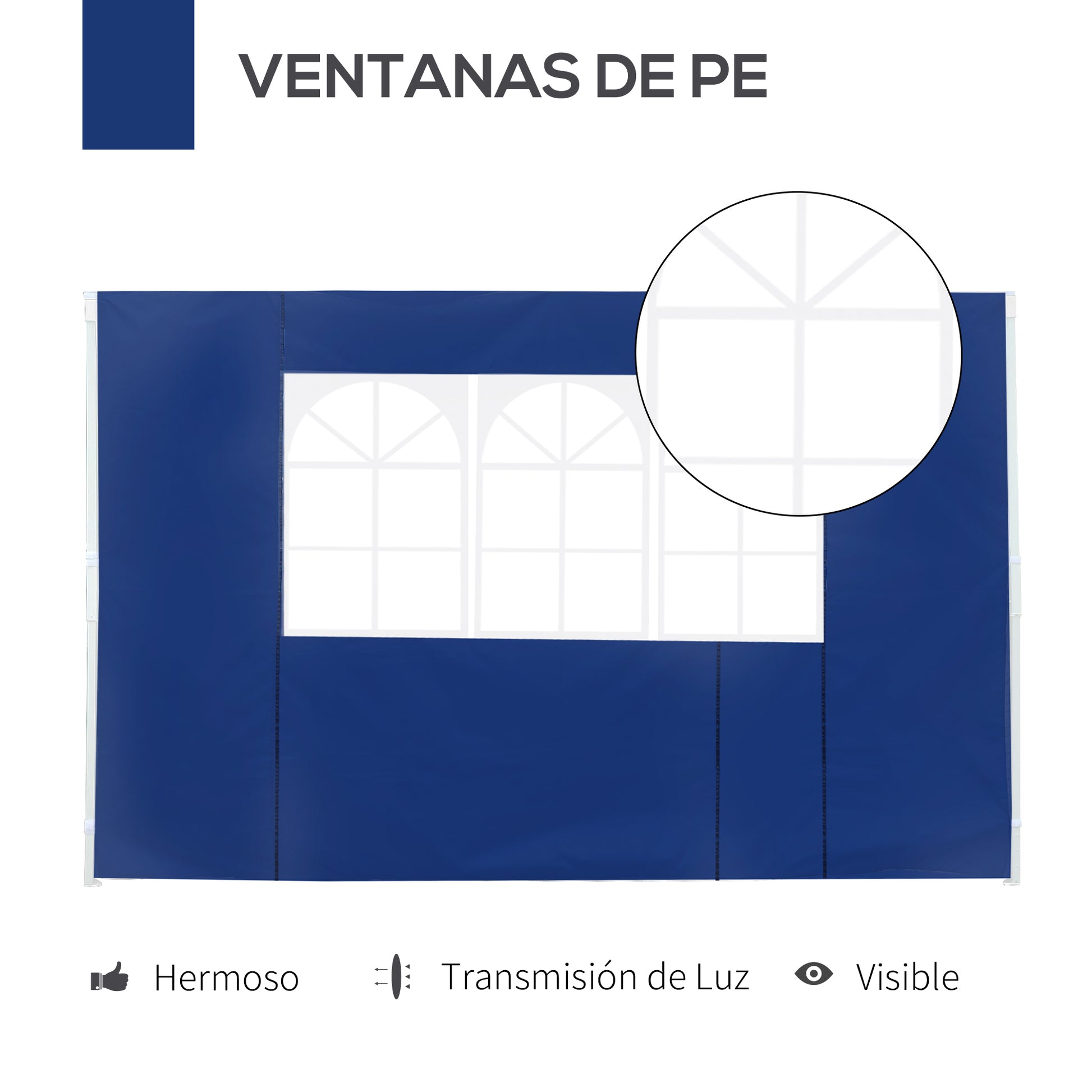 2 Side Walls for 3x2 Tent Gazebo Side Parasol Oxford Fabric with 2 Windows Suitable for 3x3 3x6 Blue