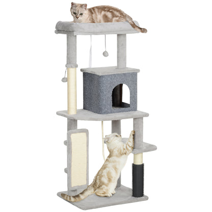 Scratching Post 132 cm Cat Tree with Cat Cave, Play Ball, Cat Scratching Post with Sisal Scratching Columns, for Cats up to 6 kg, Light Gray