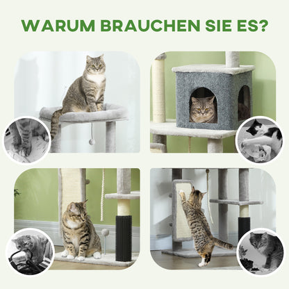Scratching Post 132 cm Cat Tree with Cat Cave, Play Ball, Cat Scratching Post with Sisal Scratching Columns, for Cats up to 6 kg, Light Gray