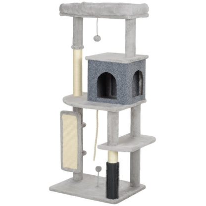 Scratching Post 132 cm Cat Tree with Cat Cave, Play Ball, Cat Scratching Post with Sisal Scratching Columns, for Cats up to 6 kg, Light Gray