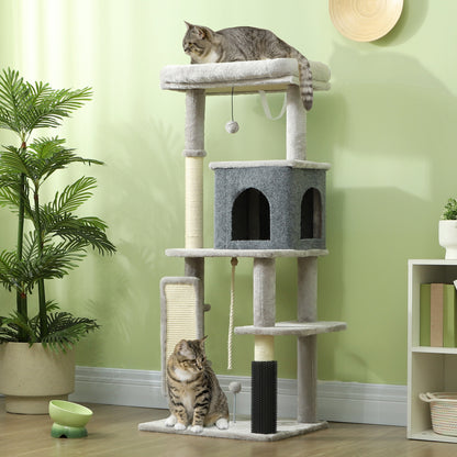 Scratching Post 132 cm Cat Tree with Cat Cave, Play Ball, Cat Scratching Post with Sisal Scratching Columns, for Cats up to 6 kg, Light Gray