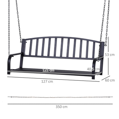Hanging Bench 2-Seater Garden Swing Swing Bench Hollywood Swing Suspended Bench with Chains Metal Black 127 x 60 x 53 cm