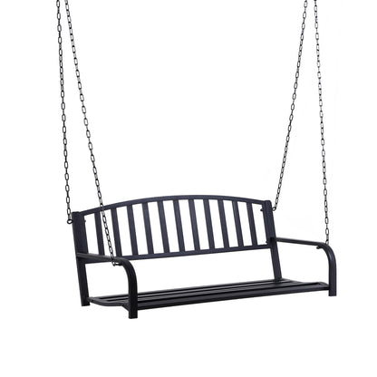 Hanging Bench 2-Seater Garden Swing Swing Bench Hollywood Swing Suspended Bench with Chains Metal Black 127 x 60 x 53 cm