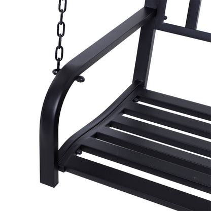 Hanging Bench 2-Seater Garden Swing Swing Bench Hollywood Swing Suspended Bench with Chains Metal Black 127 x 60 x 53 cm