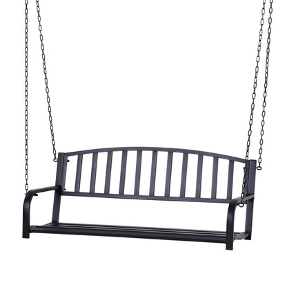 Hanging Bench 2-Seater Garden Swing Swing Bench Hollywood Swing Suspended Bench with Chains Metal Black 127 x 60 x 53 cm