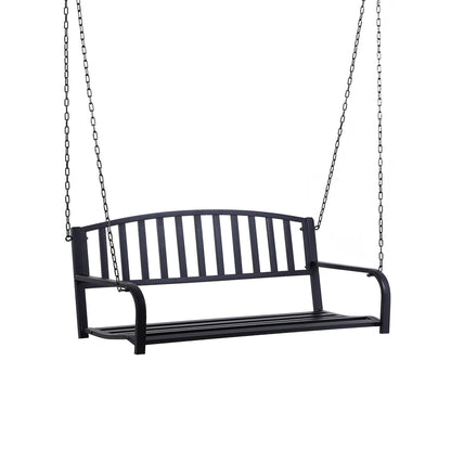 Hanging Bench 2-Seater Garden Swing Swing Bench Hollywood Swing Suspended Bench with Chains Metal Black 127 x 60 x 53 cm
