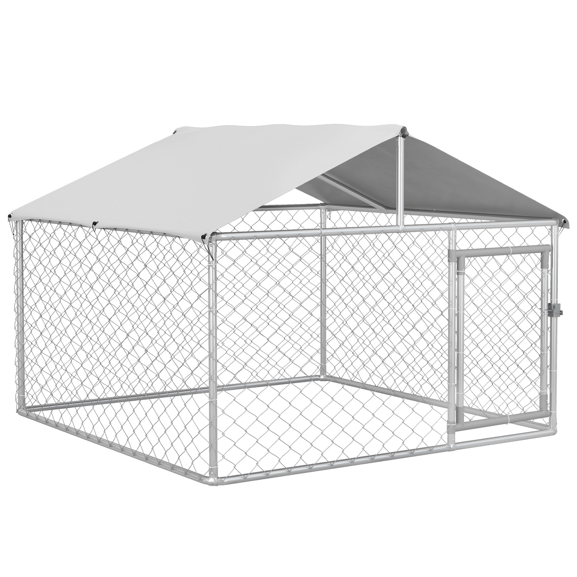 Outdoor Dog Kennel, Animal Enclosure with Waterproof Cover, 200x200x150cm, Silver and Grey