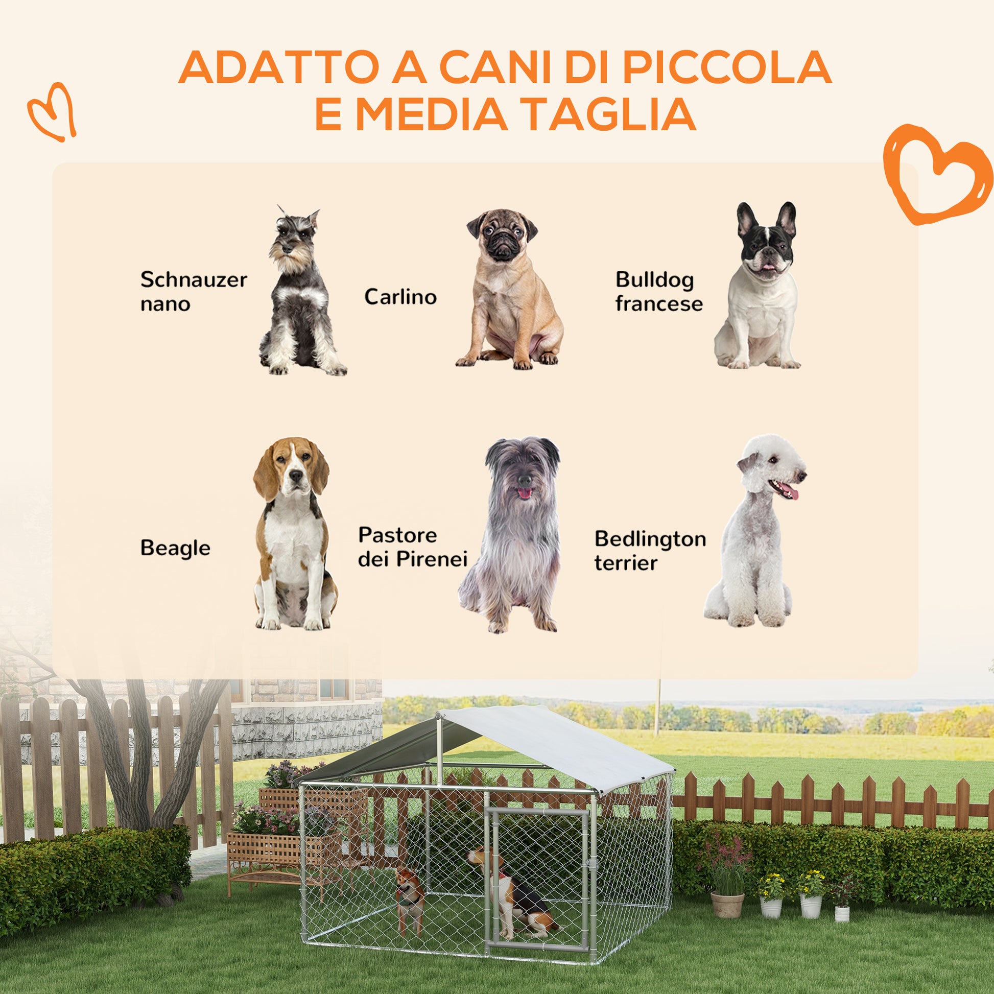 Outdoor Dog Kennel, Animal Enclosure with Waterproof Cover, 200x200x150cm, Silver and Grey