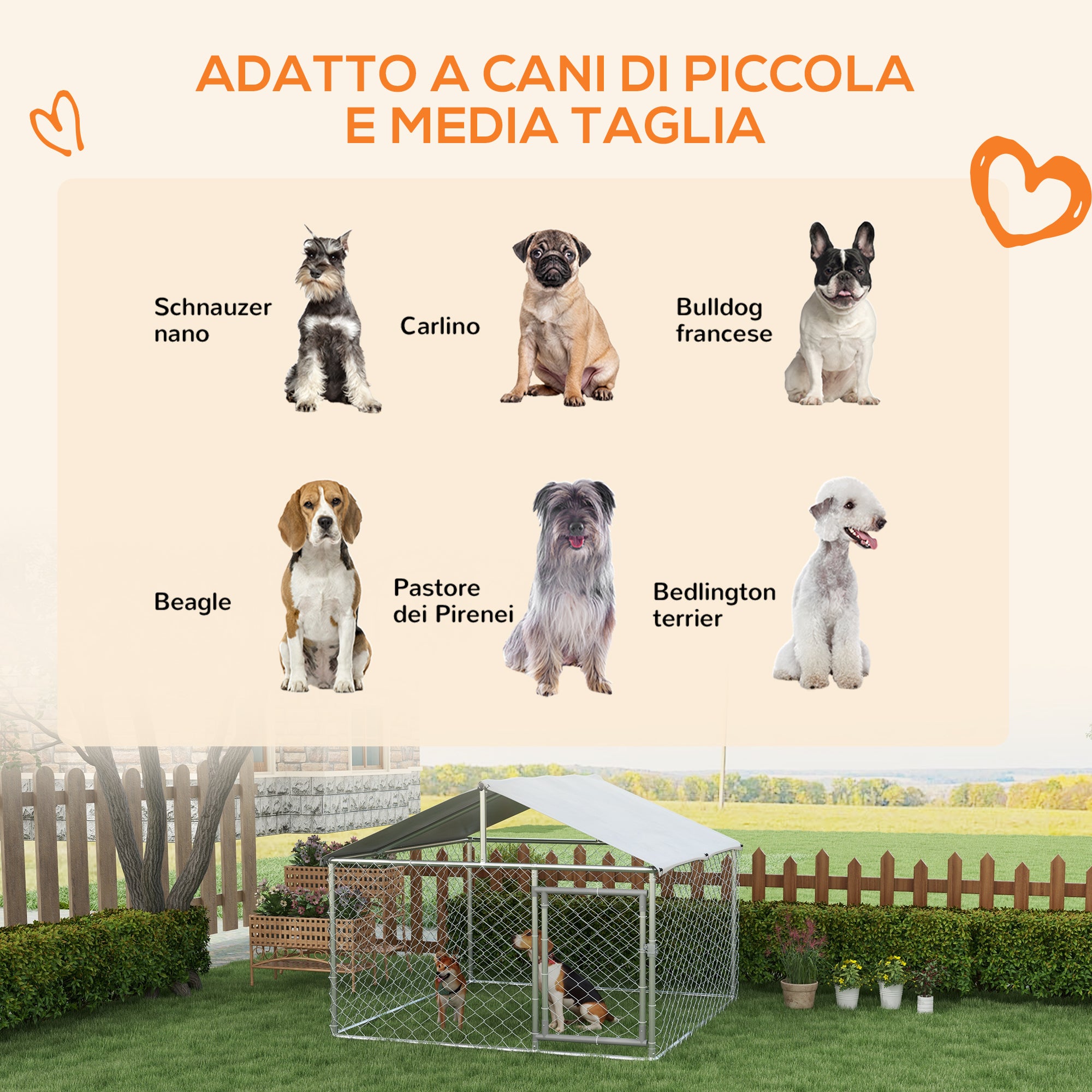 Outdoor Dog Kennel, Animal Enclosure with Waterproof Cover, 200x200x150cm, Silver and Grey