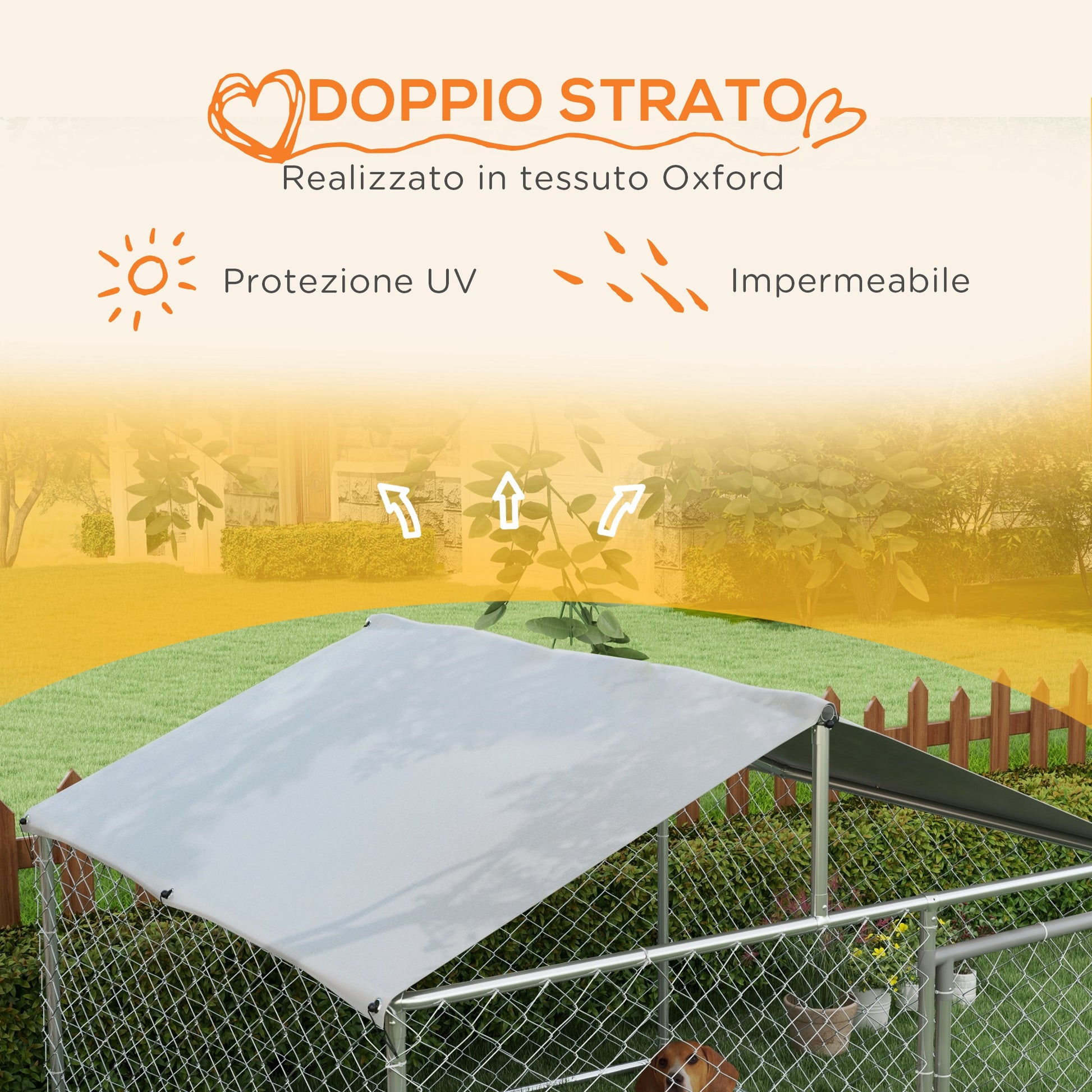 Outdoor Dog Kennel, Animal Enclosure with Waterproof Cover, 200x200x150cm, Silver and Grey