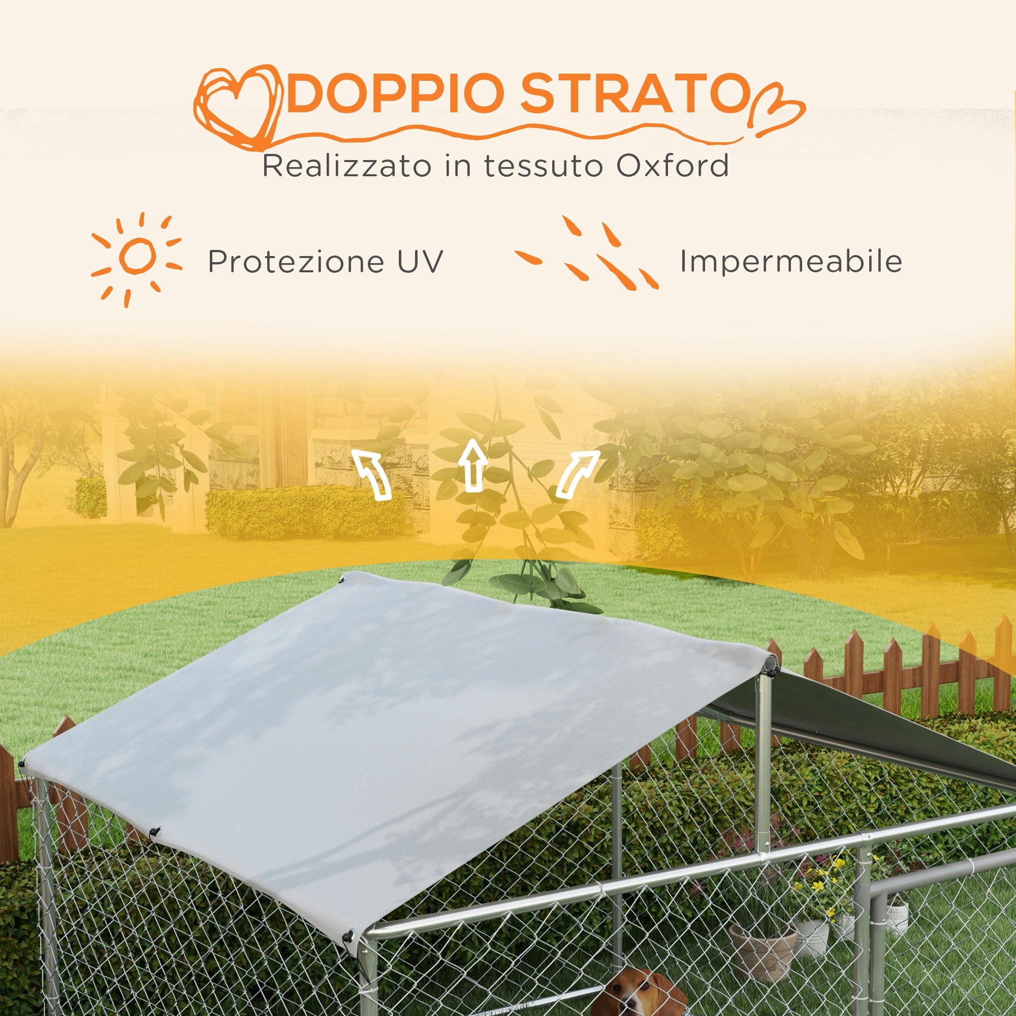 Outdoor Dog Kennel, Animal Enclosure with Waterproof Cover, 200x200x150cm, Silver and Grey