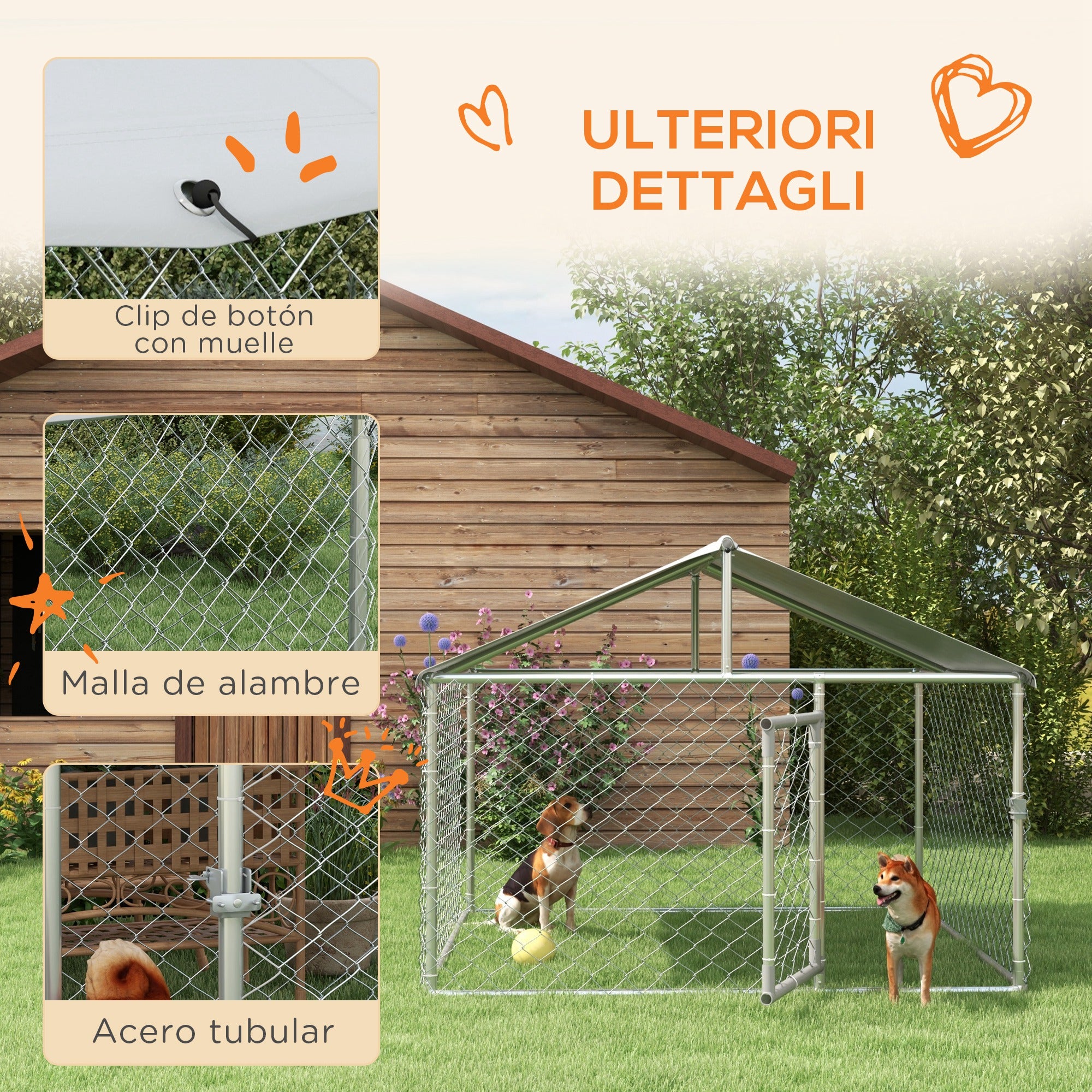 Outdoor Dog Kennel, Animal Enclosure with Waterproof Cover, 200x200x150cm, Silver and Grey