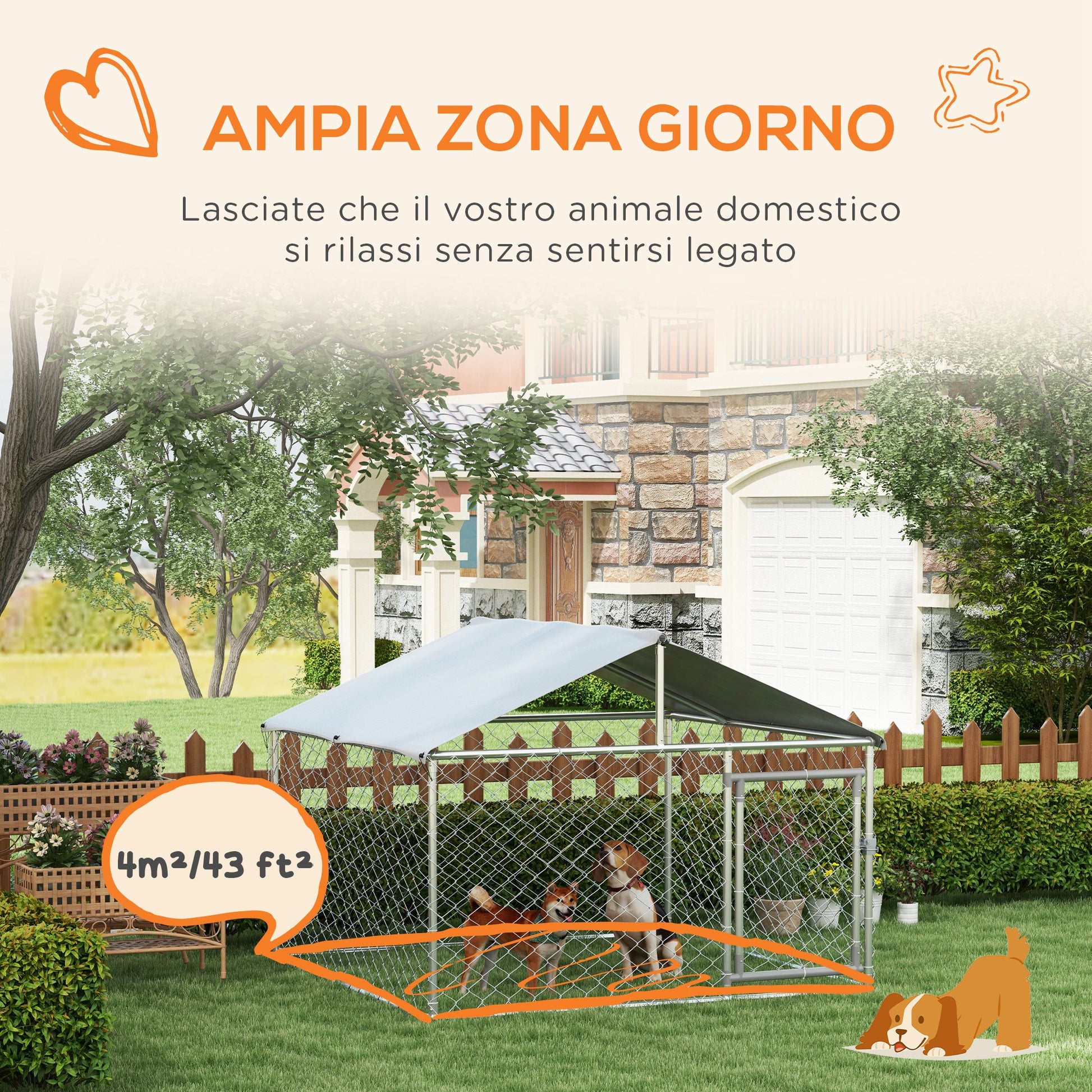 Outdoor Dog Kennel, Animal Enclosure with Waterproof Cover, 200x200x150cm, Silver and Grey