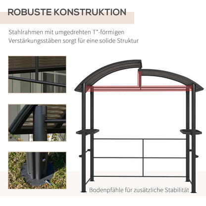 Grill Gazebo with Flame-Retardant Roof, BBQ Gazebo with 2 Shelves, Grill Canopy with UV Protection, Pergola for Garden, Balcony, Steel PC Dark Gray, 240 x 150 x 230 cm