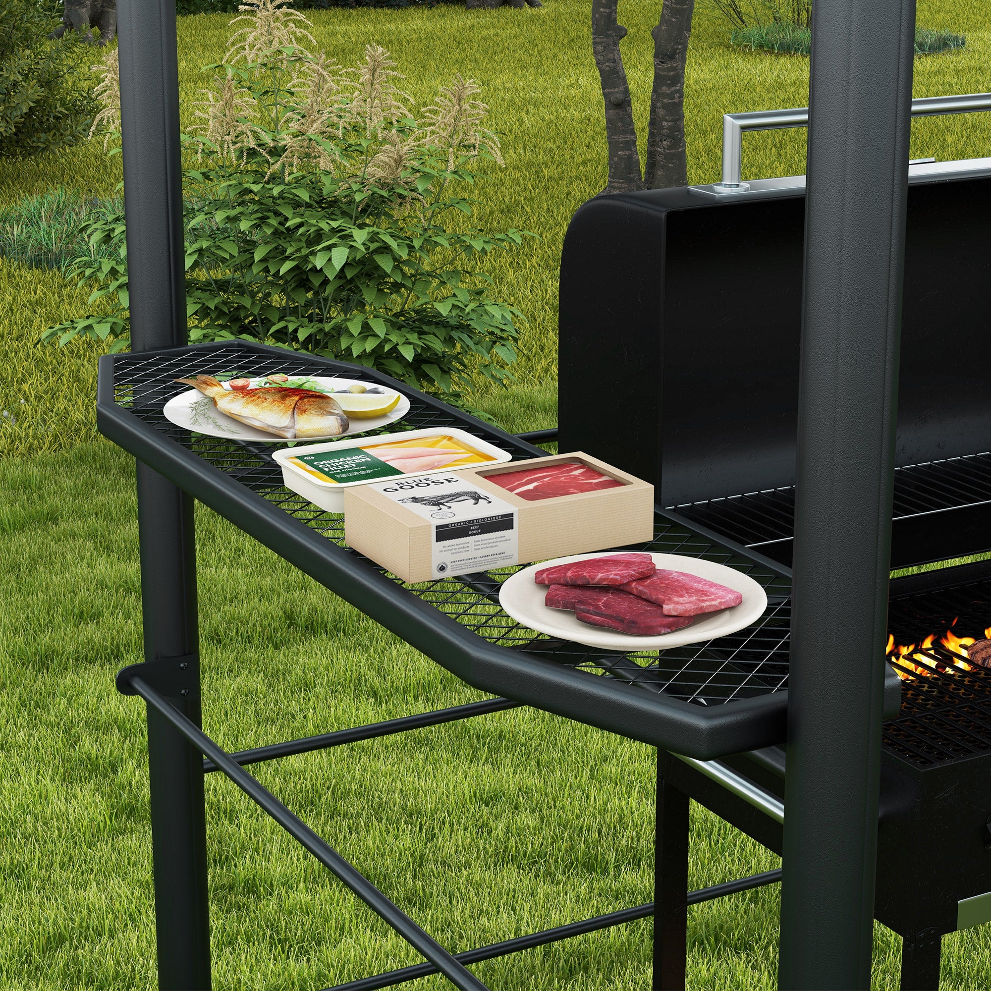Grill Gazebo with Flame-Retardant Roof, BBQ Gazebo with 2 Shelves, Grill Canopy with UV Protection, Pergola for Garden, Balcony, Steel PC Dark Gray, 240 x 150 x 230 cm