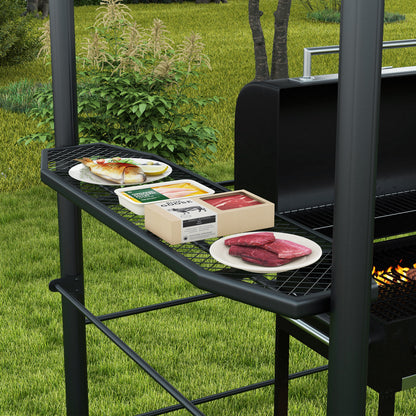 Grill Gazebo with Flame-Retardant Roof, BBQ Gazebo with 2 Shelves, Grill Canopy with UV Protection, Pergola for Garden, Balcony, Steel PC Dark Gray, 240 x 150 x 230 cm