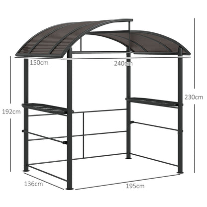 Grill Gazebo with Flame-Retardant Roof, BBQ Gazebo with 2 Shelves, Grill Canopy with UV Protection, Pergola for Garden, Balcony, Steel PC Dark Gray, 240 x 150 x 230 cm