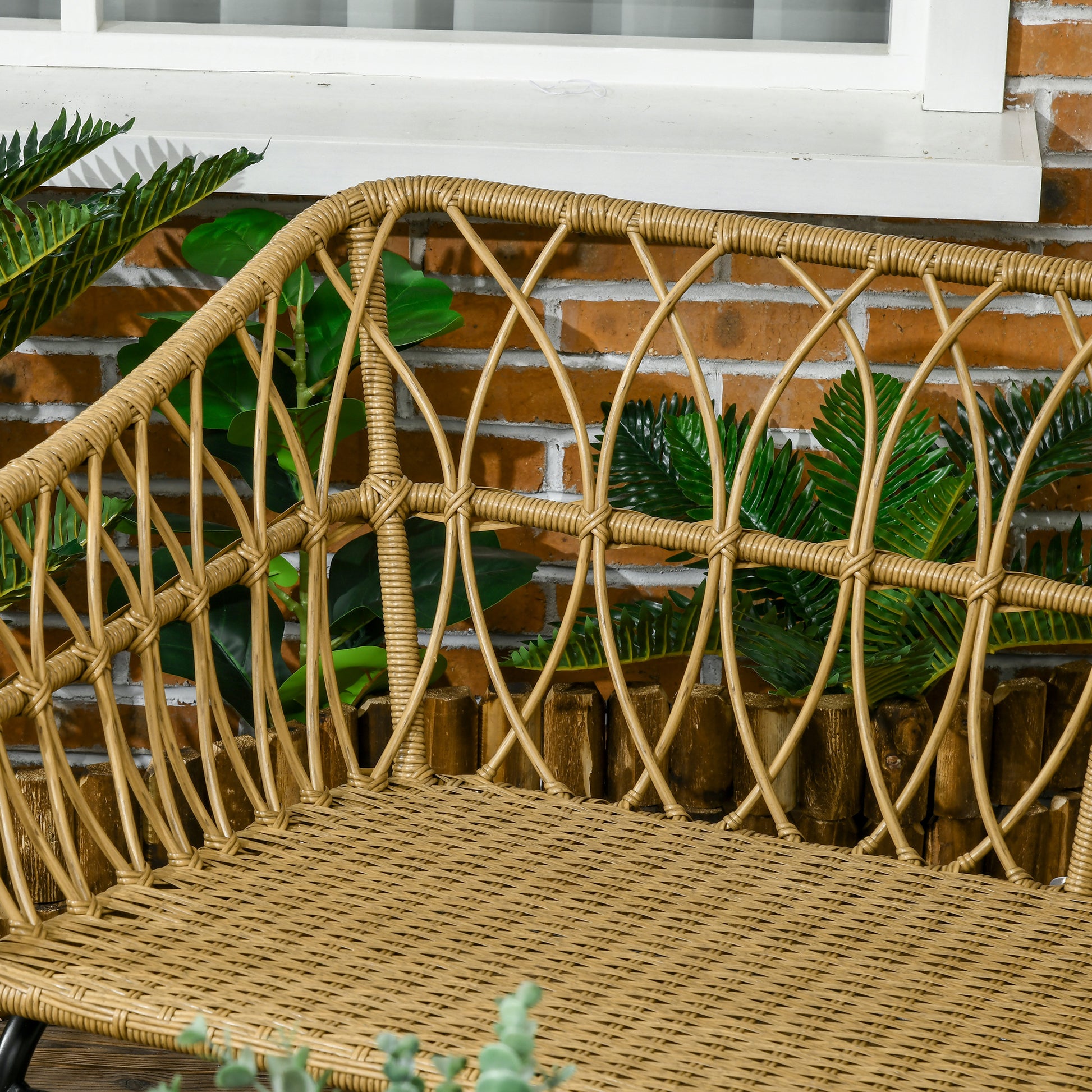 4-Piece Garden Set in Resin Wicker 2-Seater Sofa + 2 Armchairs + 1 Coffee Table with Tempered Glass Top 7 Cushions - Steel Frame - Sand and Cream