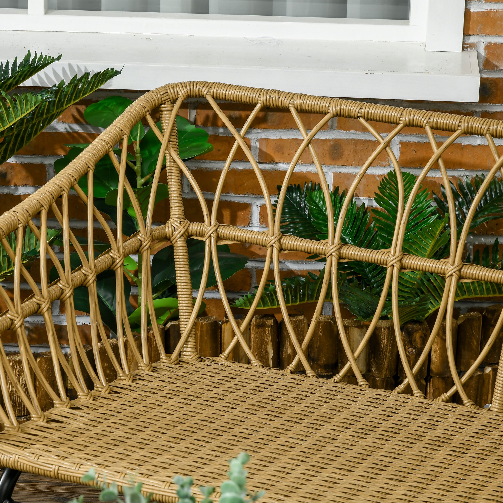 4-Piece Garden Set in Resin Wicker 2-Seater Sofa + 2 Armchairs + 1 Coffee Table with Tempered Glass Top 7 Cushions - Steel Frame - Sand and Cream