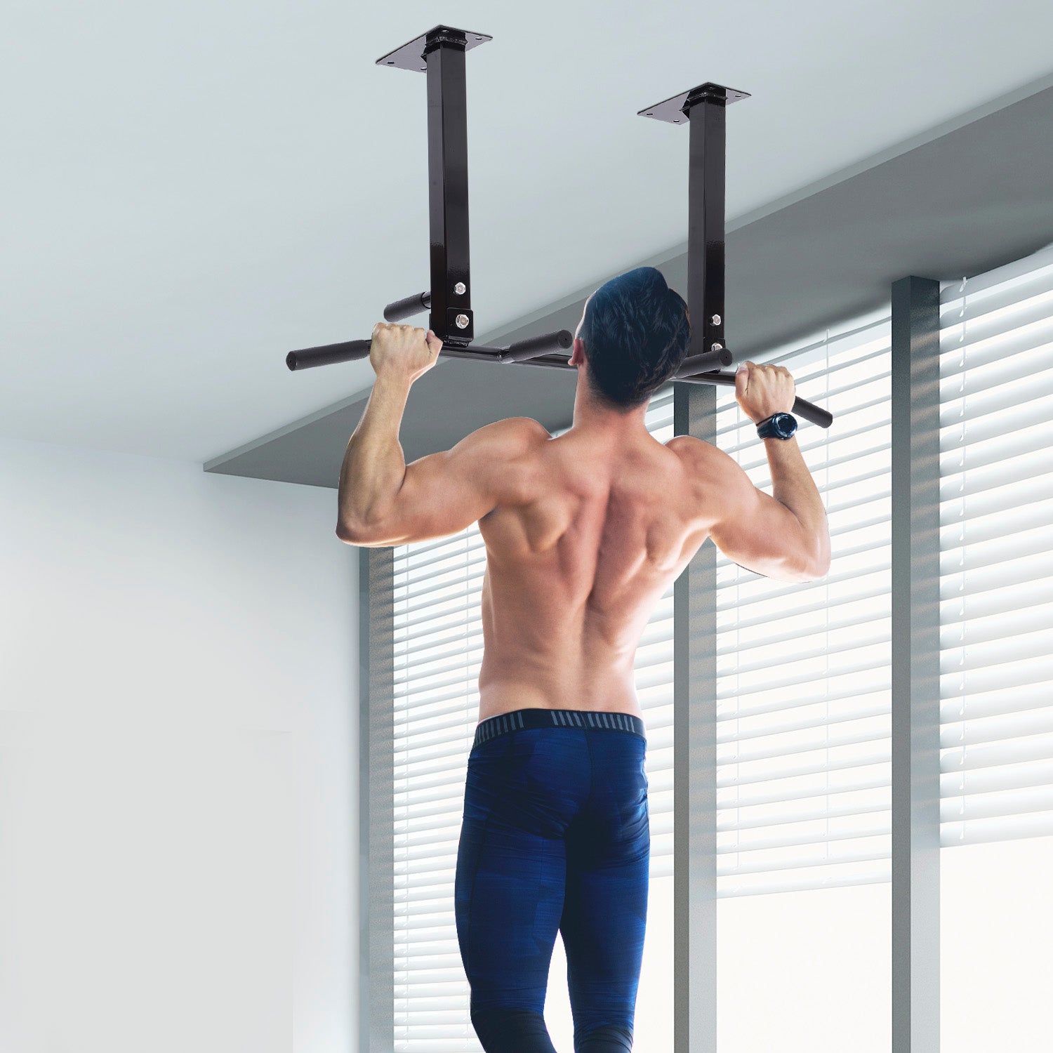 Ceiling Pull Up Bar Steel Chin-Up Bar Home Gym Pull-Up Bar with 150 kg Weight Capacity 105.5x28x49 cm Black