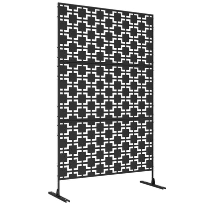 Decorative Garden Panel Outdoor Partition with Geometric Metal Cutout Design - 122 x 45 x 198 cm, black