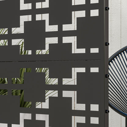 Decorative Garden Panel Outdoor Partition with Geometric Metal Cutout Design - 122 x 45 x 198 cm, black