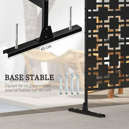 Decorative Garden Panel Outdoor Partition with Geometric Metal Cutout Design - 122 x 45 x 198 cm, black