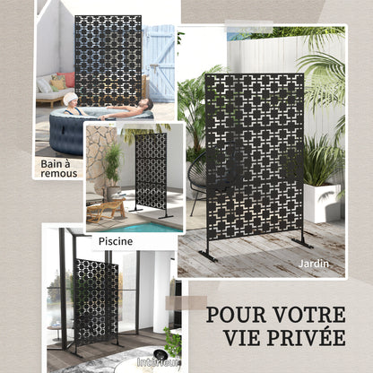 Decorative Garden Panel Outdoor Partition with Geometric Metal Cutout Design - 122 x 45 x 198 cm, black