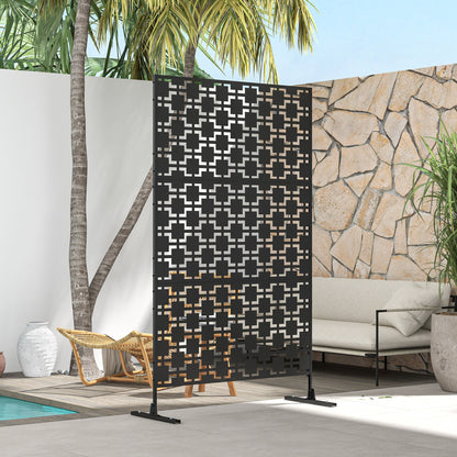 Decorative Garden Panel Outdoor Partition with Geometric Metal Cutout Design - 122 x 45 x 198 cm, black