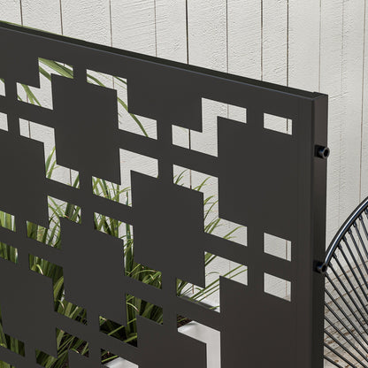 Decorative Garden Panel Outdoor Partition with Geometric Metal Cutout Design - 122 x 45 x 198 cm, black