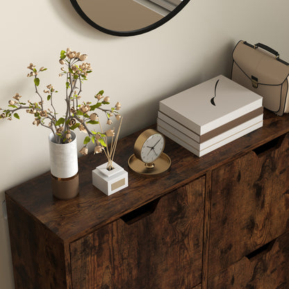 Entry Shoe Cabinet with 4 Flip-Top Drawers, 2 Levels for 16 Pairs of Shoes, Space-Saving Shoe Cabinet with Adjustable Shelves in Chipboard and Pine Wood, 95x26x95 cm, Brown
