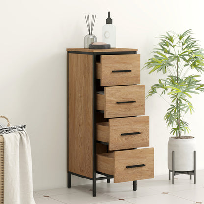 Bathroom Cabinet Narrow Bathroom Unit with 4 Drawers and Steel Frame 11.8x11.8x32.3 inches Oak