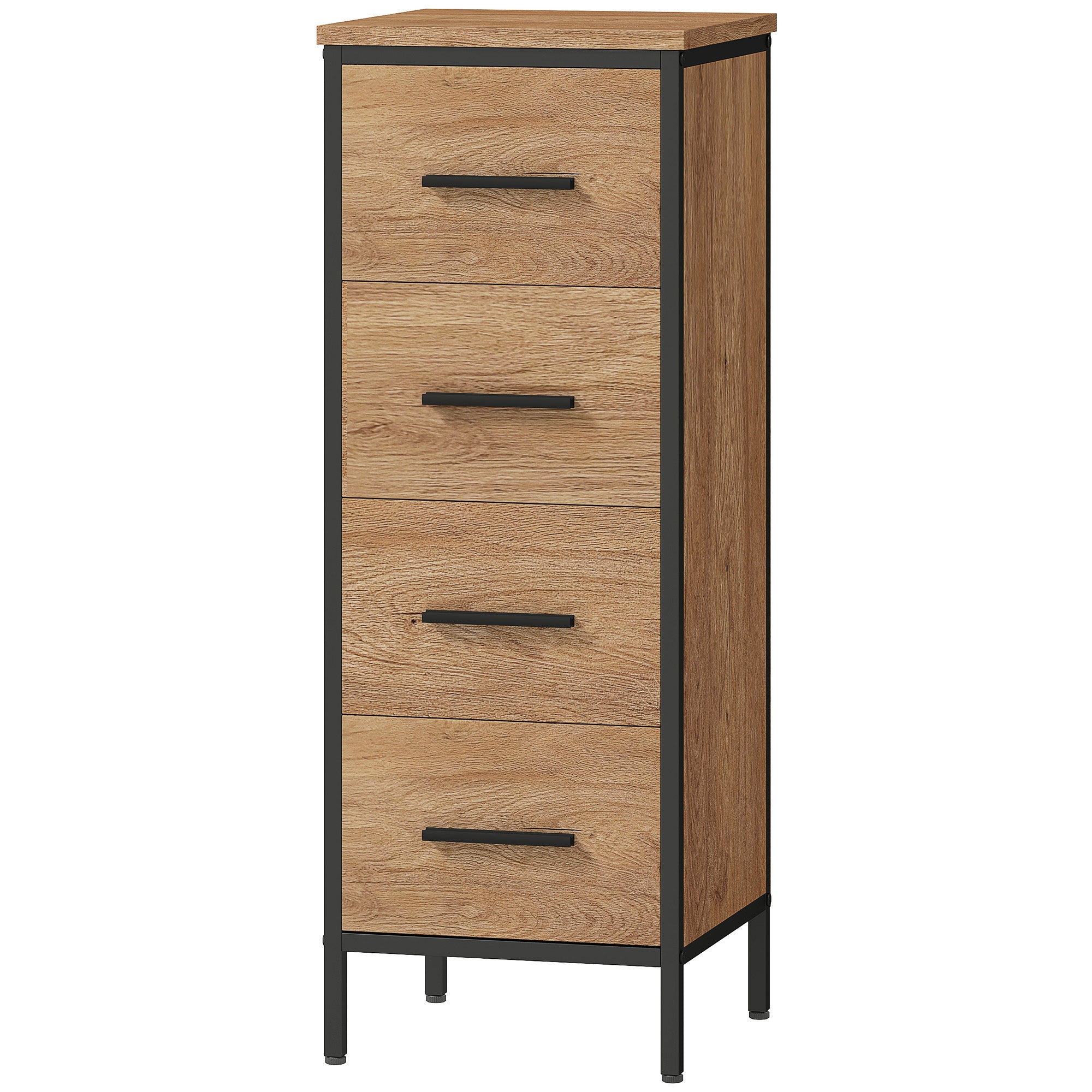 Bathroom Cabinet Narrow Bathroom Unit with 4 Drawers and Steel Frame 11.8x11.8x32.3 inches Oak